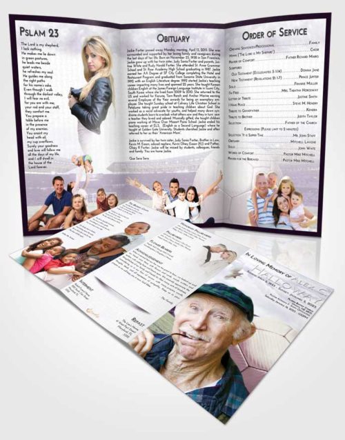 Obituary Template Trifold Brochure Lavender Sunrise Soccer Love