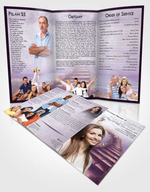 Obituary Template Trifold Brochure Lavender Sunrise Stairway Above