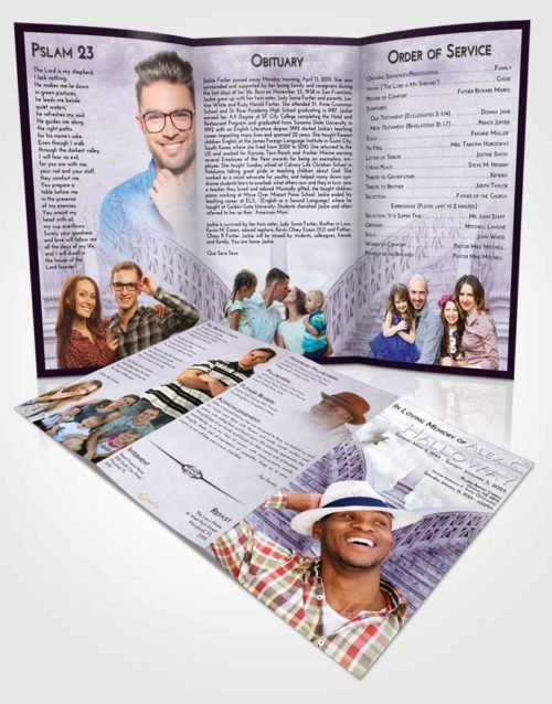 Obituary Template Trifold Brochure Lavender Sunrise Stairway of Love
