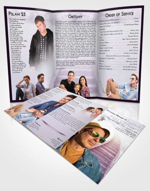 Obituary Template Trifold Brochure Lavender Sunrise Stairway to Bliss