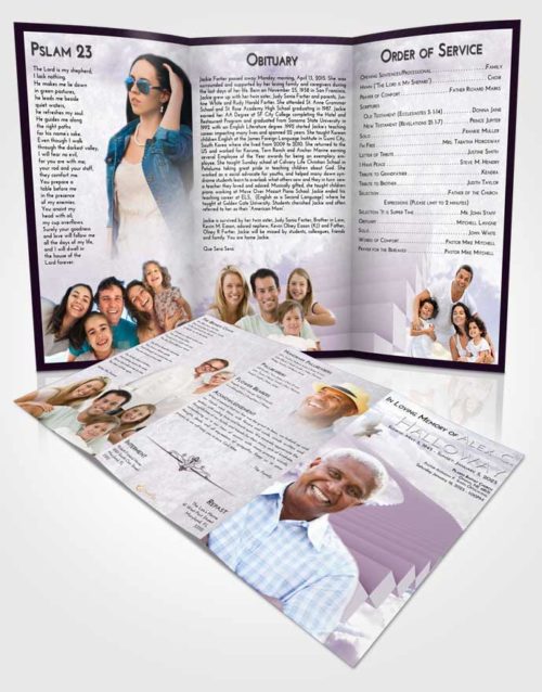 Obituary Template Trifold Brochure Lavender Sunrise Stairway to Divinity