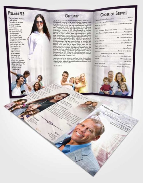 Obituary Template Trifold Brochure Lavender Sunrise Stairway to Faith