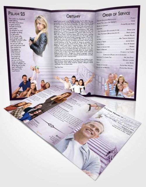 Obituary Template Trifold Brochure Lavender Sunrise Stairway to Freedom