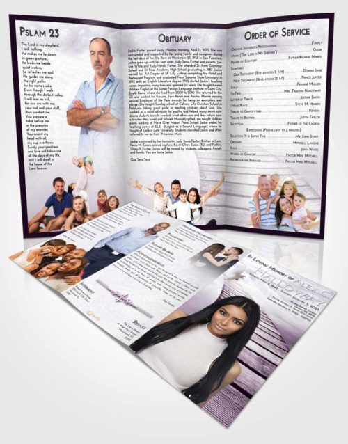 Obituary Template Trifold Brochure Lavender Sunrise Stairway to Life