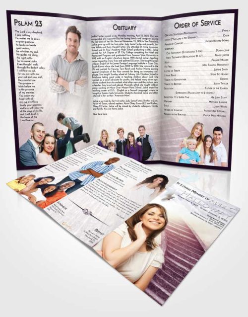 Obituary Template Trifold Brochure Lavender Sunrise Stairway to Magnificence