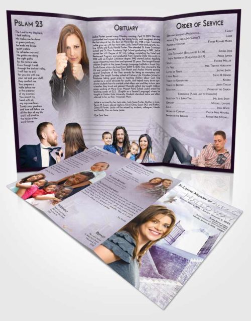 Obituary Template Trifold Brochure Lavender Sunrise Stairway to the Gates of Heaven