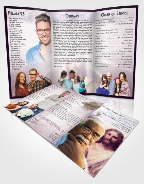 Obituary Template Trifold Brochure Lavender Sunrise Star of Jesus