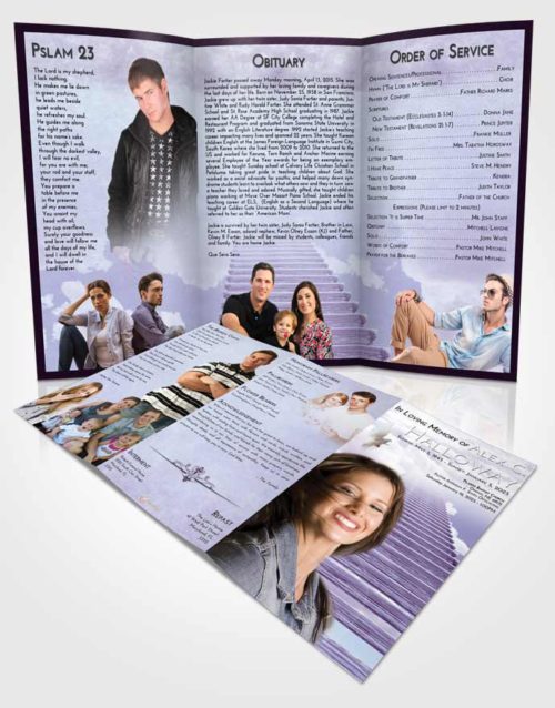 Obituary Template Trifold Brochure Lavender Sunrise Steps to Heaven