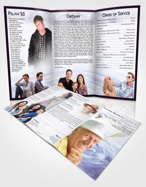 Obituary Template Trifold Brochure Lavender Sunrise Water Droplet