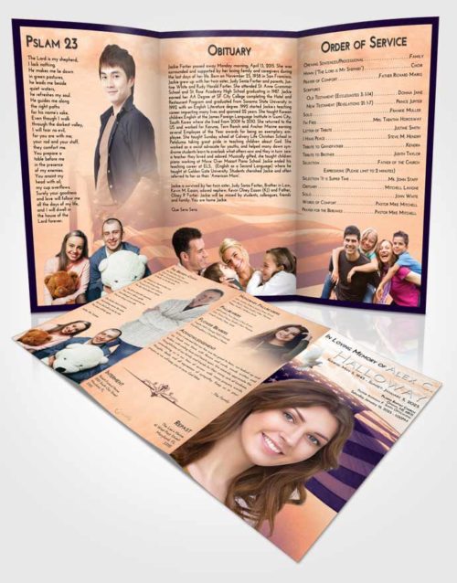 Obituary Template Trifold Brochure Lavender Sunset American Honor