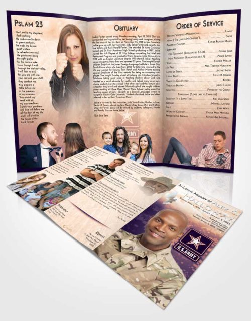 Obituary Template Trifold Brochure Lavender Sunset Army Duty
