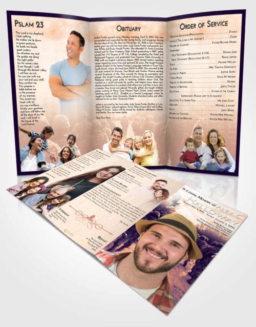 Obituary Template Trifold Brochure Lavender Sunset Army March