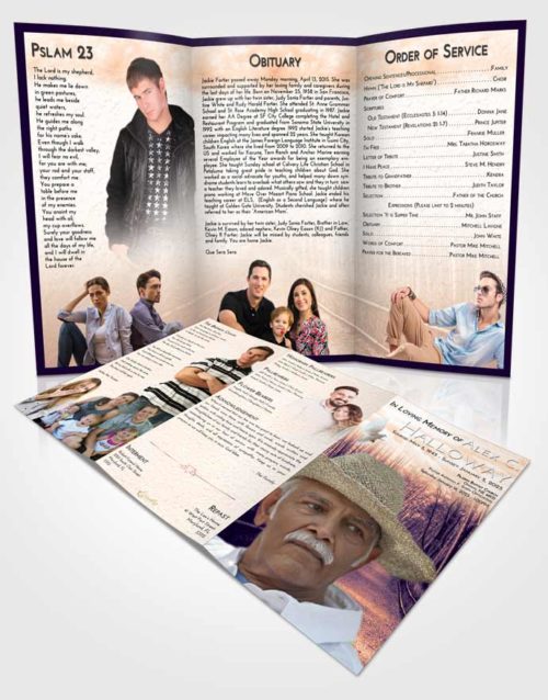 Obituary Template Trifold Brochure Lavender Sunset Bamboo Forest