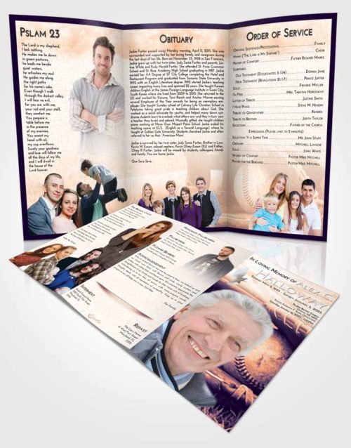 Obituary Template Trifold Brochure Lavender Sunset Baseball Tranquility