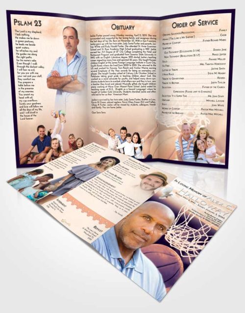 Obituary Template Trifold Brochure Lavender Sunset Basketball Swish