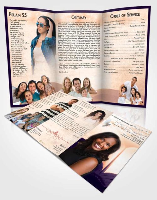 Obituary Template Trifold Brochure Lavender Sunset Bible Faith