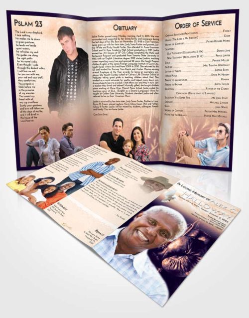 Obituary Template Trifold Brochure Lavender Sunset Boxing Serenity