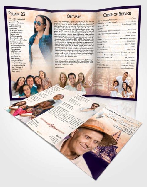 Obituary Template Trifold Brochure Lavender Sunset Boxing Victory