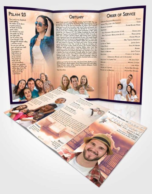 Obituary Template Trifold Brochure Lavender Sunset Clear Gates For Heaven