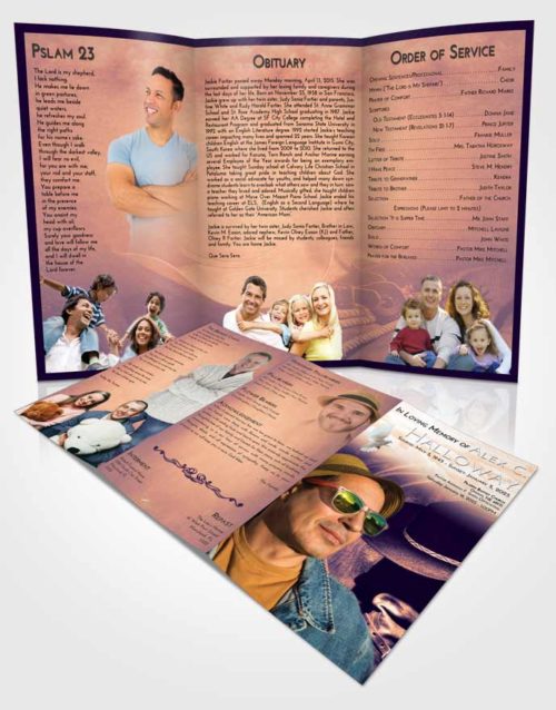 Obituary Template Trifold Brochure Lavender Sunset Cowboy Desire