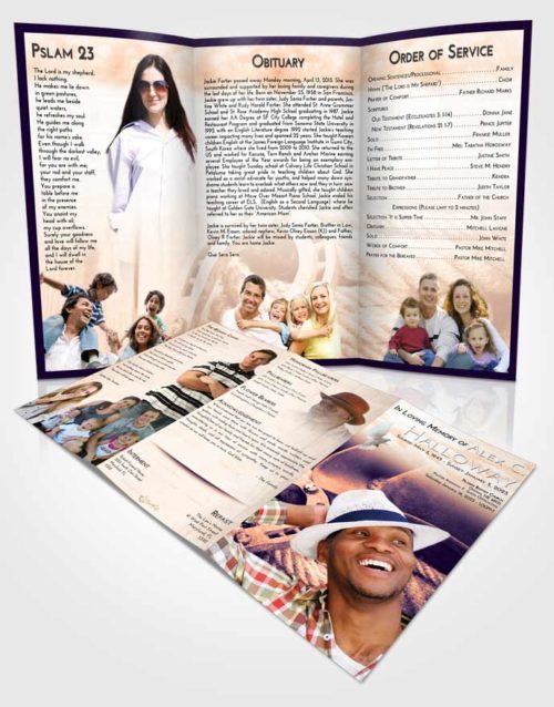 Obituary Template Trifold Brochure Lavender Sunset Cowboy Divinity