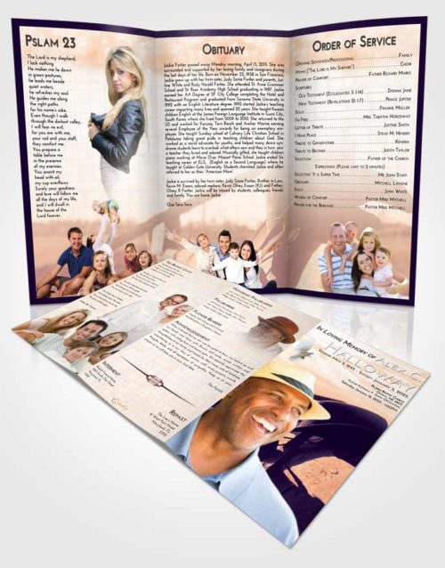 Obituary Template Trifold Brochure Lavender Sunset Cowboy Honor