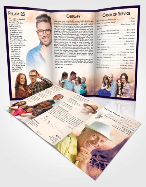 Obituary Template Trifold Brochure Lavender Sunset Deep Roots