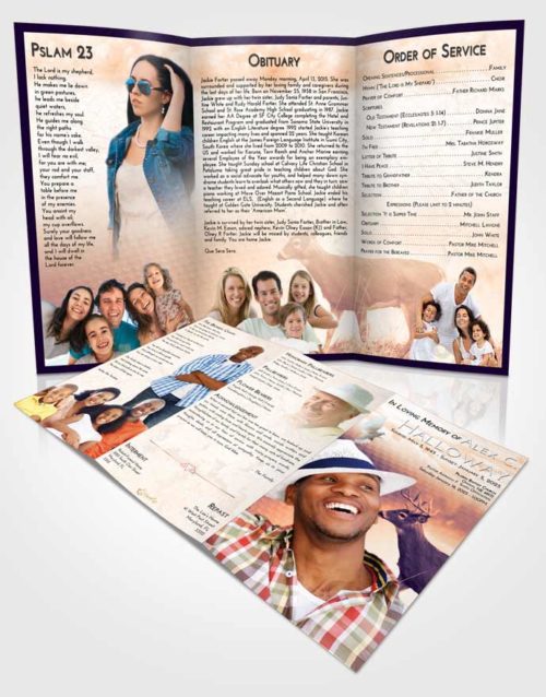 Obituary Template Trifold Brochure Lavender Sunset Deer Game