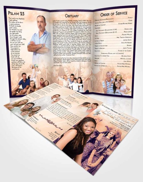 Obituary Template Trifold Brochure Lavender Sunset Durga Tranquility