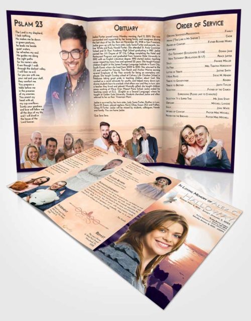 Obituary Template Trifold Brochure Lavender Sunset Early Rise