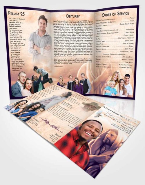 Obituary Template Trifold Brochure Lavender Sunset Faith in Jesus