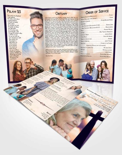 Obituary Template Trifold Brochure Lavender Sunset Faith in the Cross