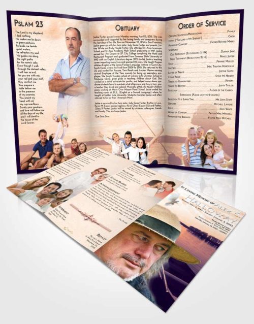 Obituary Template Trifold Brochure Lavender Sunset Fishing Desire