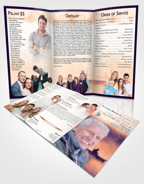 Obituary Template Trifold Brochure Lavender Sunset Fishing Tranquility