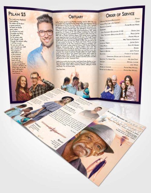 Obituary Template Trifold Brochure Lavender Sunset Fishing in the Sea