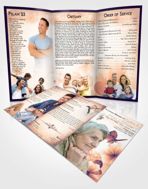 Obituary Template Trifold Brochure Lavender Sunset Floral Butterfly