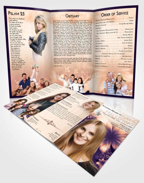 Obituary Template Trifold Brochure Lavender Sunset Floral Lust