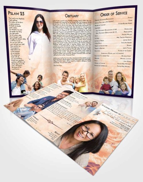 Obituary Template Trifold Brochure Lavender Sunset Floral Relaxation