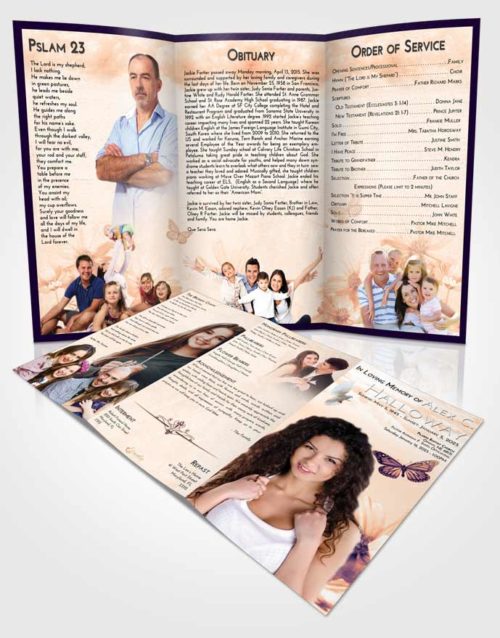 Obituary Template Trifold Brochure Lavender Sunset Floral Sky
