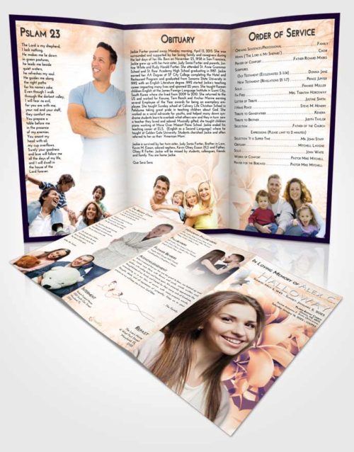 Obituary Template Trifold Brochure Lavender Sunset Floral Wish