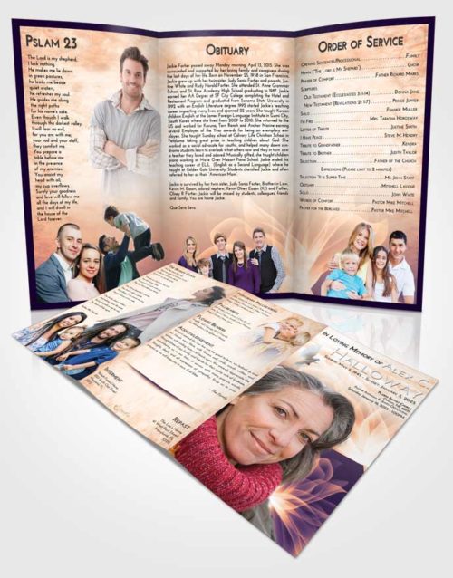 Obituary Template Trifold Brochure Lavender Sunset Flower Peace