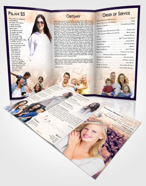 Obituary Template Trifold Brochure Lavender Sunset Flowering Path