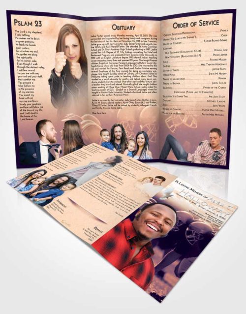 Obituary Template Trifold Brochure Lavender Sunset Football Day