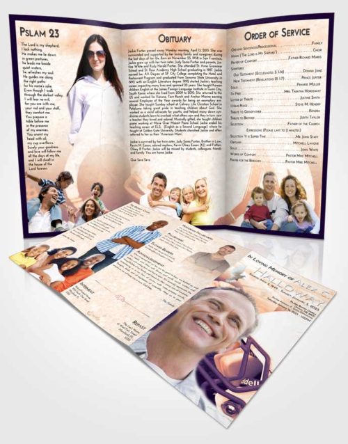 Obituary Template Trifold Brochure Lavender Sunset Football Party