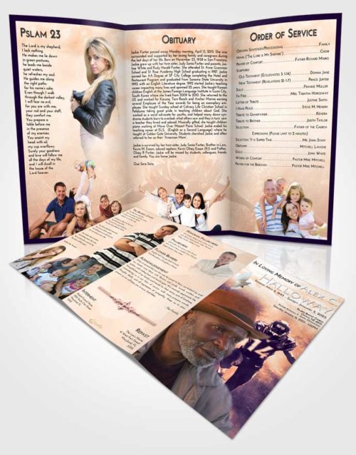 Obituary Template Trifold Brochure Lavender Sunset Football Serenity