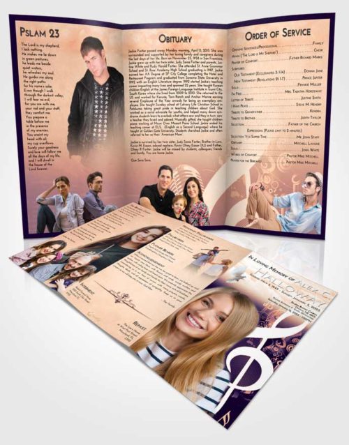 Obituary Template Trifold Brochure Lavender Sunset G Clef