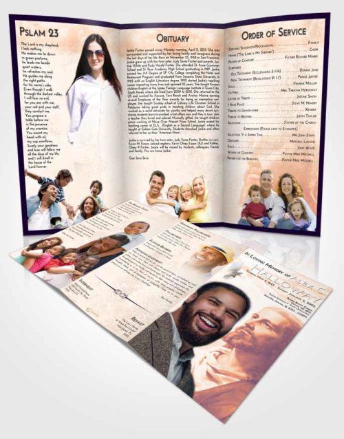 Obituary Template Trifold Brochure Lavender Sunset Gaze of Jesus
