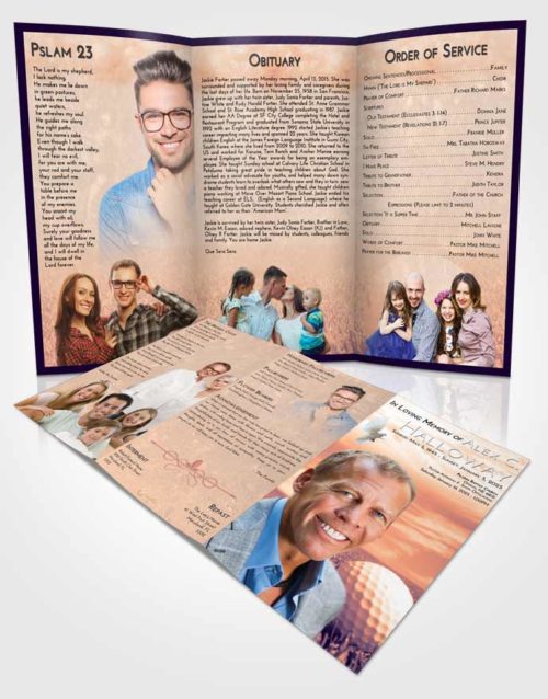 Obituary Template Trifold Brochure Lavender Sunset Golf Serenity