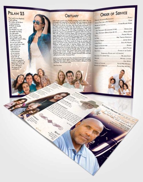 Obituary Template Trifold Brochure Lavender Sunset Golf Swing