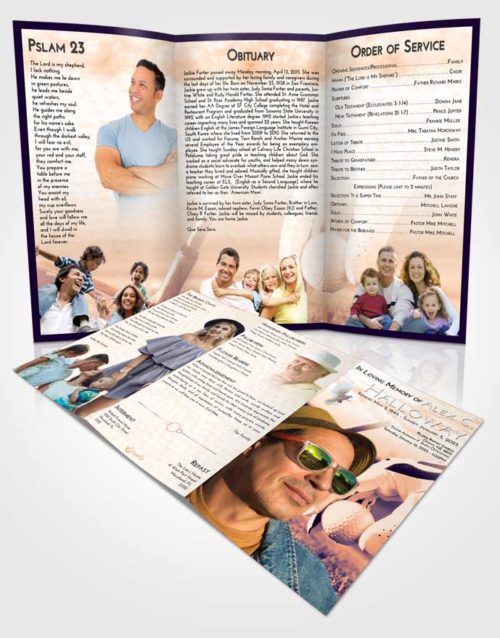 Obituary Template Trifold Brochure Lavender Sunset Golf Tee
